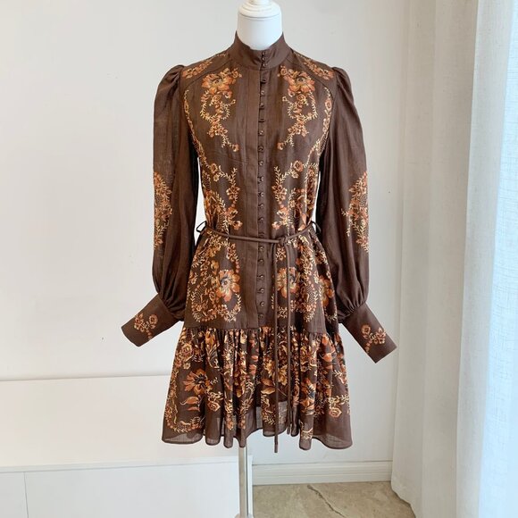 Seraphina belted tiered printed ramie mini dress - Picture 3 of 9